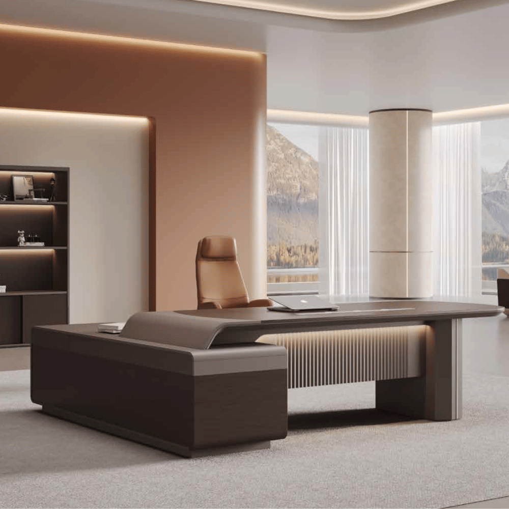 Stellular-A Modern Grand Wooden Executive Desk with Side Return Cabinet
