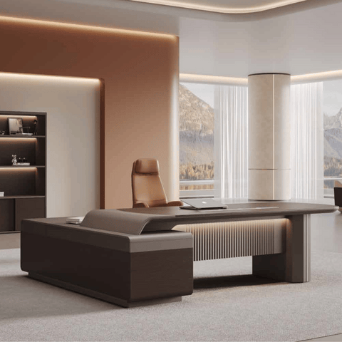 Stellular-A Modern Grand Wooden Executive Desk with Side Return Cabinet