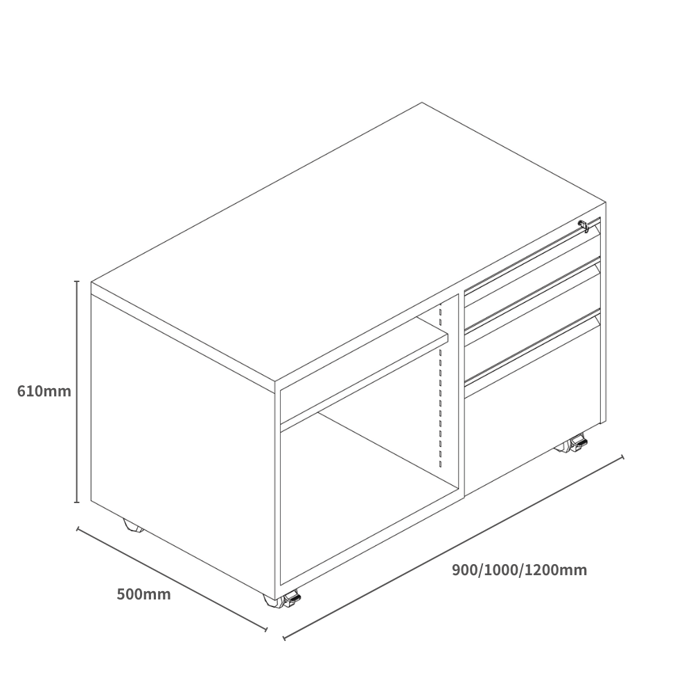 Swift-CB 3-Drawer Steel Open Shelf Mobile Caddy Side Cabinet