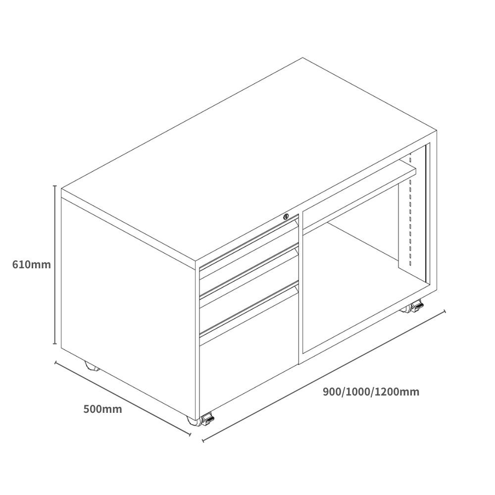 Swift-CB 3-Drawer Steel Open Shelf Mobile Caddy Side Cabinet