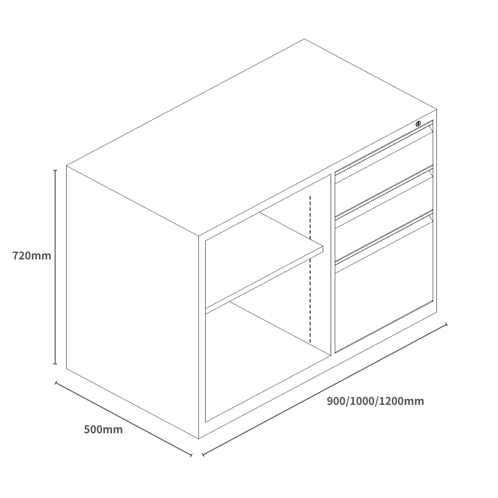 Swift-CB 3-Drawer Steel Open Shelf Mobile Caddy Side Cabinet