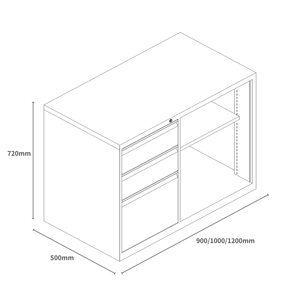Swift-CB 3-Drawer Steel Open Shelf Mobile Caddy Side Cabinet
