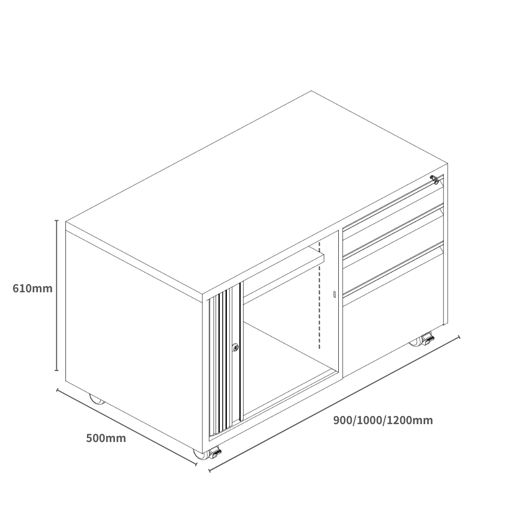 Swift-CB 3-Drawer Steel Tambour Door Mobile Caddy Side Cabinet