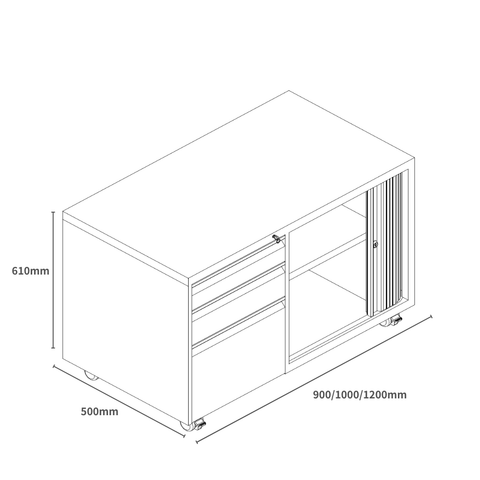 Swift-CB 3-Drawer Steel Tambour Door Mobile Caddy Side Cabinet