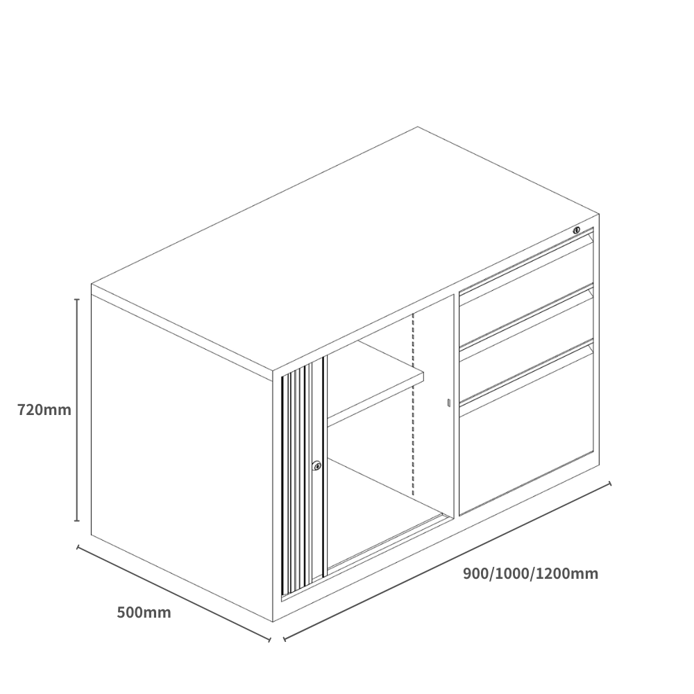 Swift-CB 3-Drawer Steel Tambour Door Mobile Caddy Side Cabinet