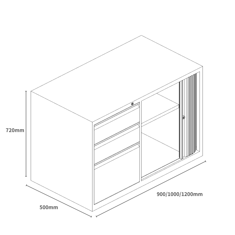 Swift-CB 3-Drawer Steel Tambour Door Mobile Caddy Side Cabinet