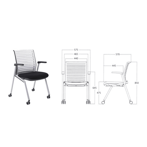 Tec-B Stackable Training Chair With Wheels and Armrest - Gavisco Office Furniture