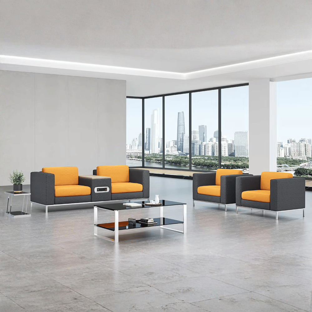 United Three Seater Reception Sofa with Side Table and Power Outlets
