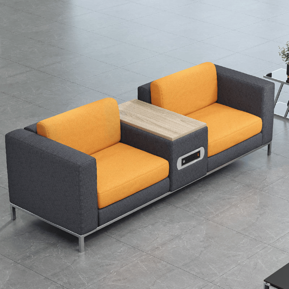 United Three Seater Reception Sofa with Side Table and Power Outlets