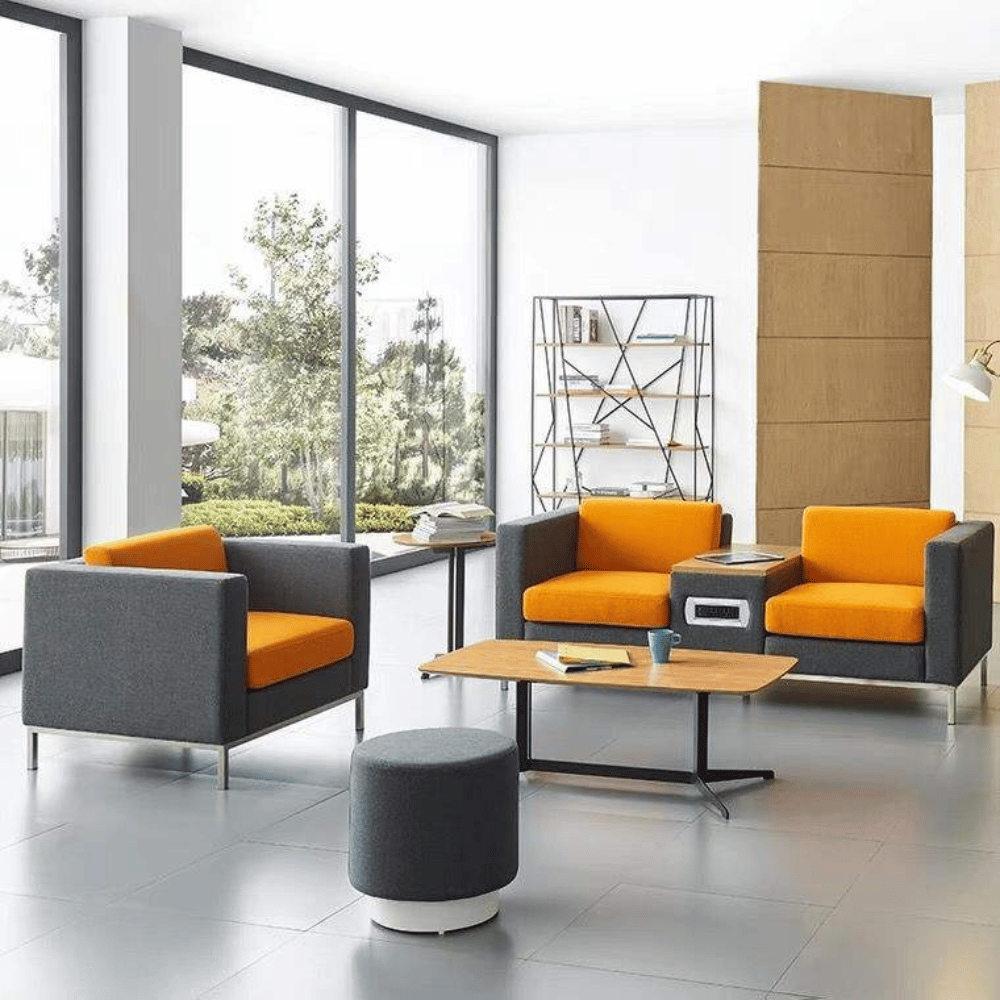 United Three Seater Reception Sofa with Side Table and Power Outlets