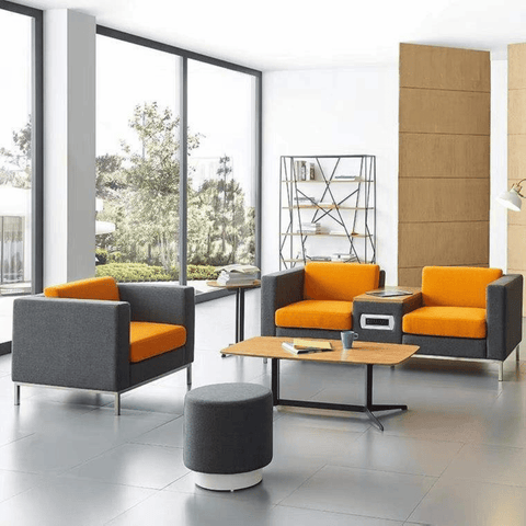 United Three Seater Reception Sofa with Side Table and Power Outlets