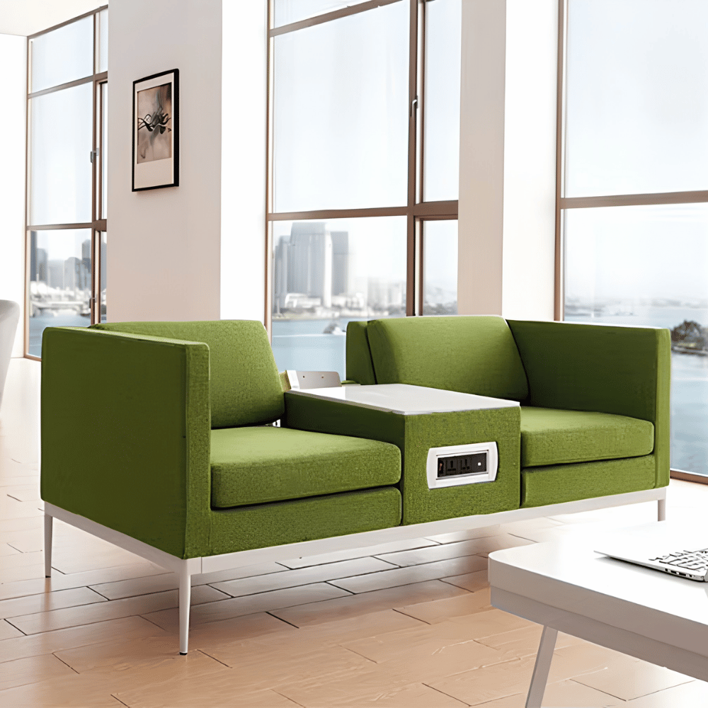 United Three Seater Reception Sofa with Side Table and Power Outlets