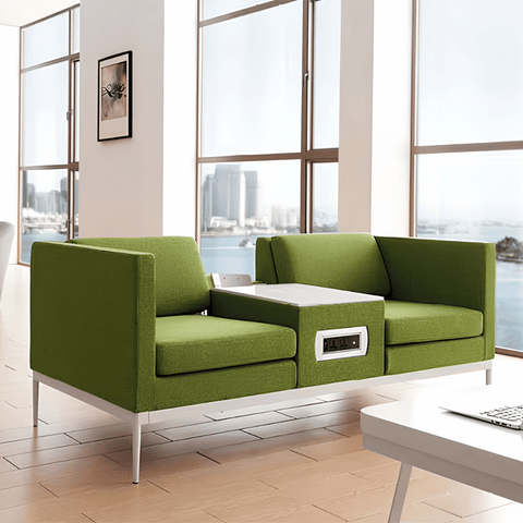 United Three Seater Reception Sofa with Side Table and Power Outlets