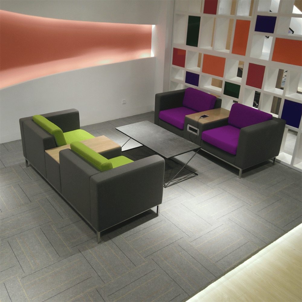United Three Seater Reception Sofa with Side Table and Power Outlets