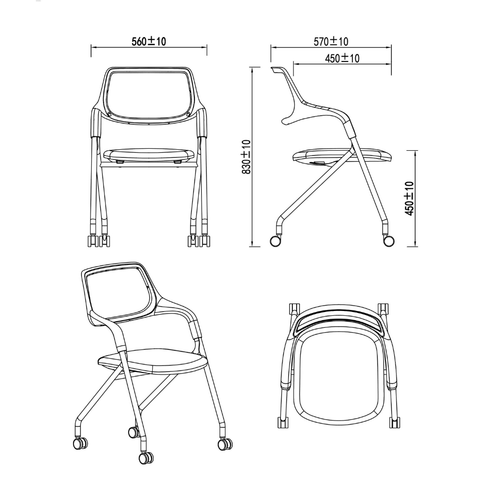 Vela-A Stackable Training Chair With Wheels - Gavisco Office Furniture