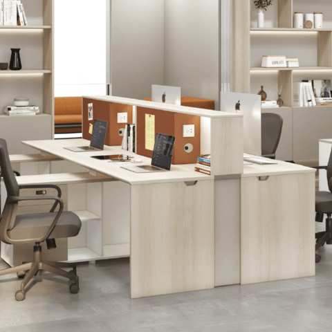 Wallace-D Office Desk with Sticker Hutch and Extra Long Side Table Storage Cabinet - Gavisco Office Furniture