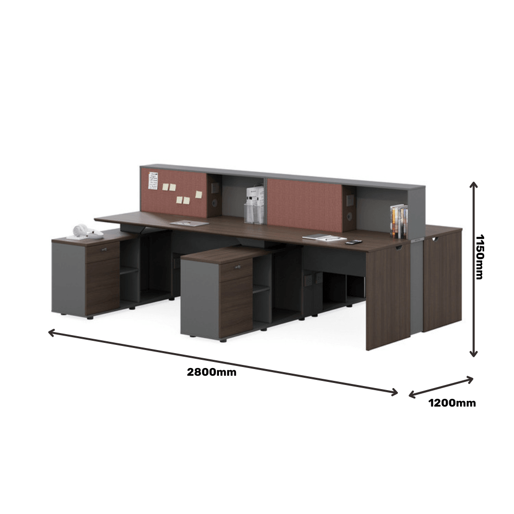 Wallace-D Office Desk with Sticker Hutch and Extra Long Side Table Storage Cabinet - Gavisco Office Furniture