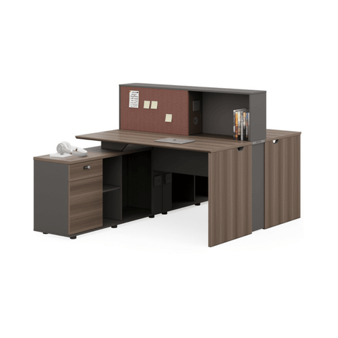 Wallace-D Office Desk with Sticker Hutch and Extra Long Side Table Storage Cabinet - Gavisco Office Furniture