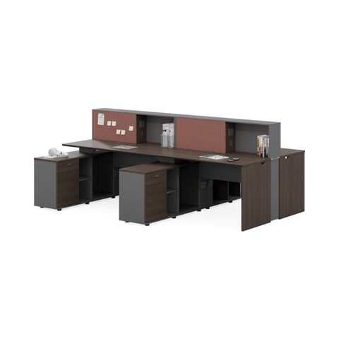 Wallace-D Office Desk with Sticker Hutch and Extra Long Side Table Storage Cabinet - Gavisco Office Furniture