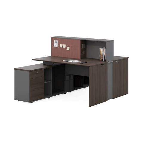 Wallace-D Office Desk with Sticker Hutch and Extra Long Side Table Storage Cabinet - Gavisco Office Furniture