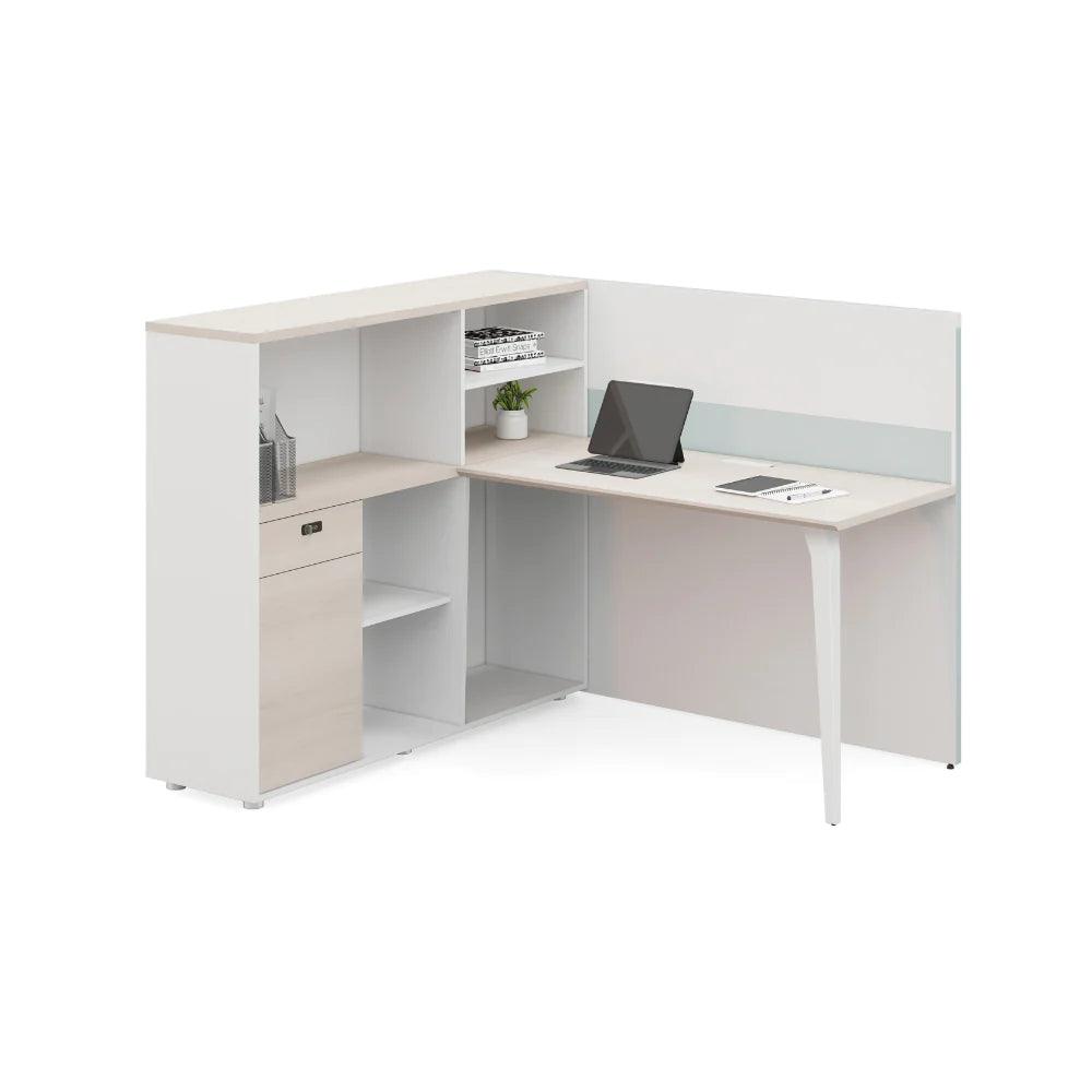 Wise-E Office Desk Workbench with Partition and Tall Side Storage Cabinet - Gavisco Office Furniture