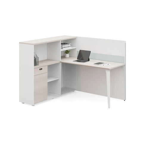 Wise-E Office Desk Workbench with Partition and Tall Side Storage Cabinet - Gavisco Office Furniture