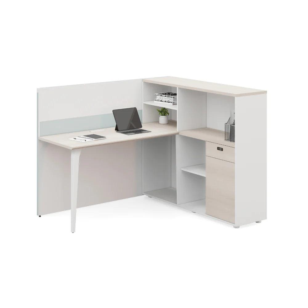 Wise-E Office Desk Workbench with Partition and Tall Side Storage Cabinet - Gavisco Office Furniture