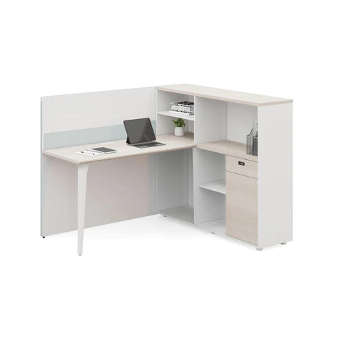 Wise-E Office Desk Workbench with Partition and Tall Side Storage Cabinet - Gavisco Office Furniture