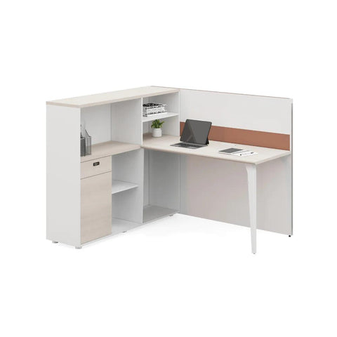 Wise-E Office Desk Workbench with Partition and Tall Side Storage Cabinet - Gavisco Office Furniture