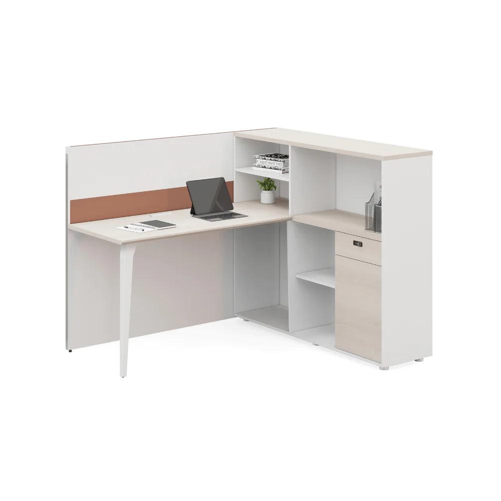 Wise-E Office Desk Workbench with Partition and Tall Side Storage Cabinet - Gavisco Office Furniture