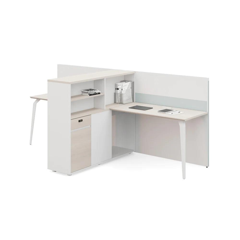 Wise-E Office Desk Workbench with Partition and Tall Side Storage Cabinet - Gavisco Office Furniture