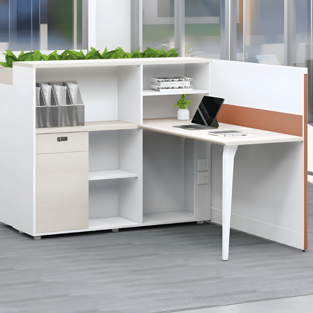 Wise-E Office Desk Workbench with Partition and Tall Side Storage Cabinet - Gavisco Office Furniture