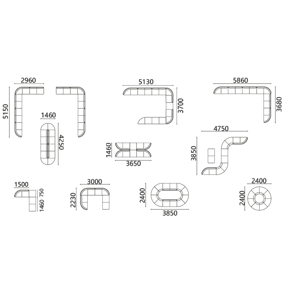 Wonka Modern Office Fabric Curved Modular Lounge Sectional Sofa