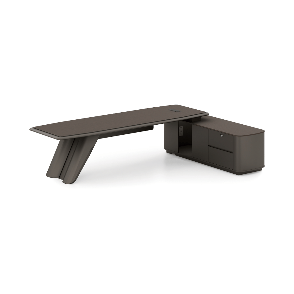 Zenova Modern Luxury Wooden CEO Office Executive Desk with Side Return Cabinet