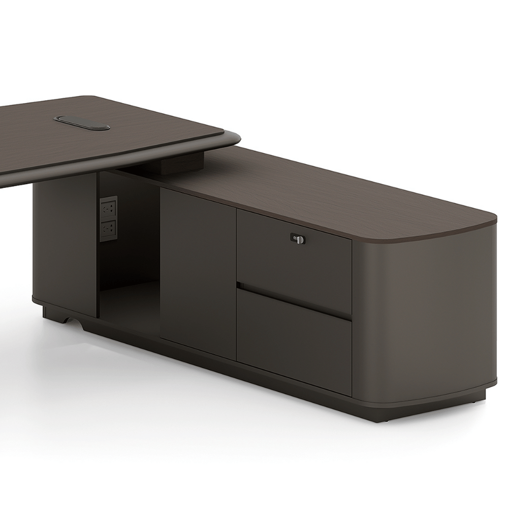 Zenova Modern Luxury Wooden CEO Office Executive Desk with Side Return Cabinet