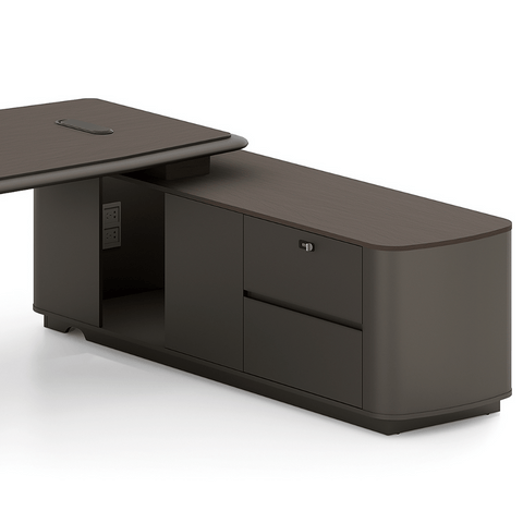 Zenova Modern Luxury Wooden CEO Office Executive Desk with Side Return Cabinet