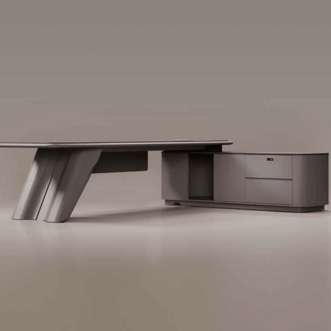 Zenova Modern Luxury Wooden CEO Office Executive Desk with Side Return Cabinet