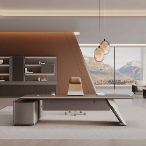 Zenova Modern Luxury Wooden CEO Office Executive Desk with Side Return Cabinet